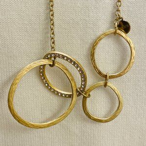 EUC Chico's Gold-Tone Necklace, 4 Rings, Rhinestones, Textured, 29" L